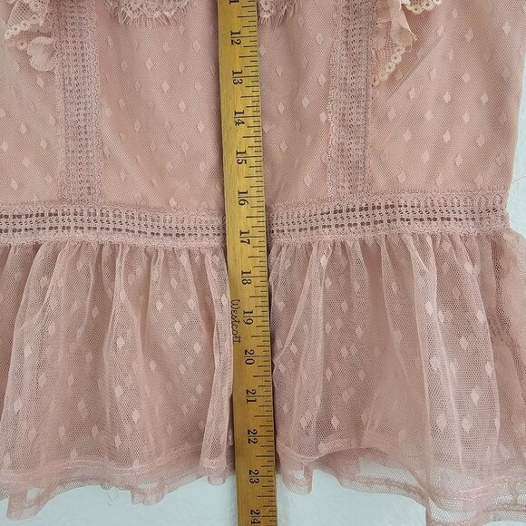 Y2K Sz M Dusty Pink Kawaii Polka Dot Tulle Top Lace Ruffle Romantic Coquette - Picture 5 of 10